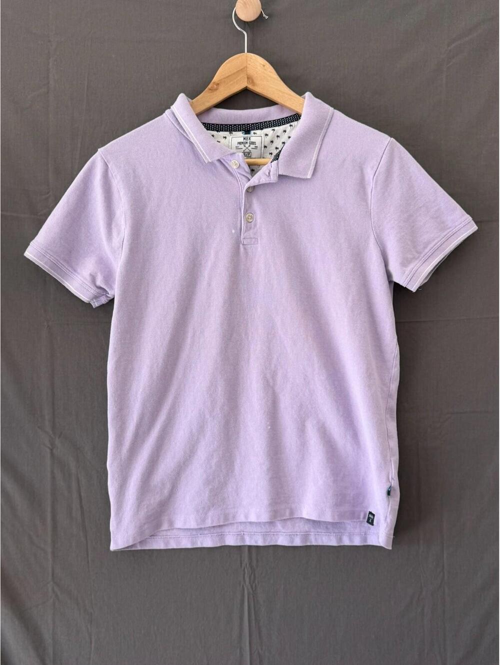 MBX Premium Goods Men S Polo Shirt Purple Short Sleeve Palm Tree Collar Trim Sma